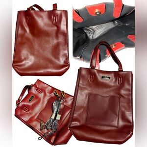BCBG Red Leather Tote Bag